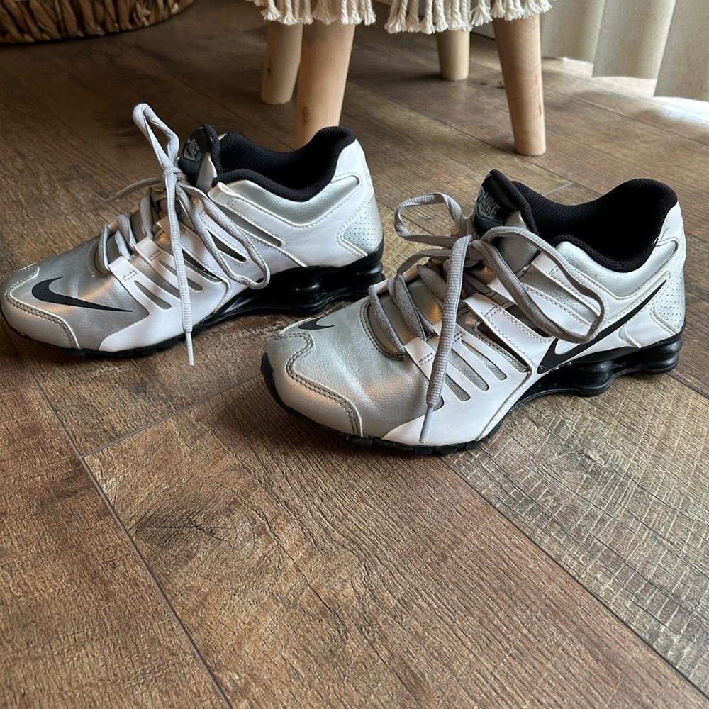 Women’s Nike Shox Metallic Silver Black White Patent Leather